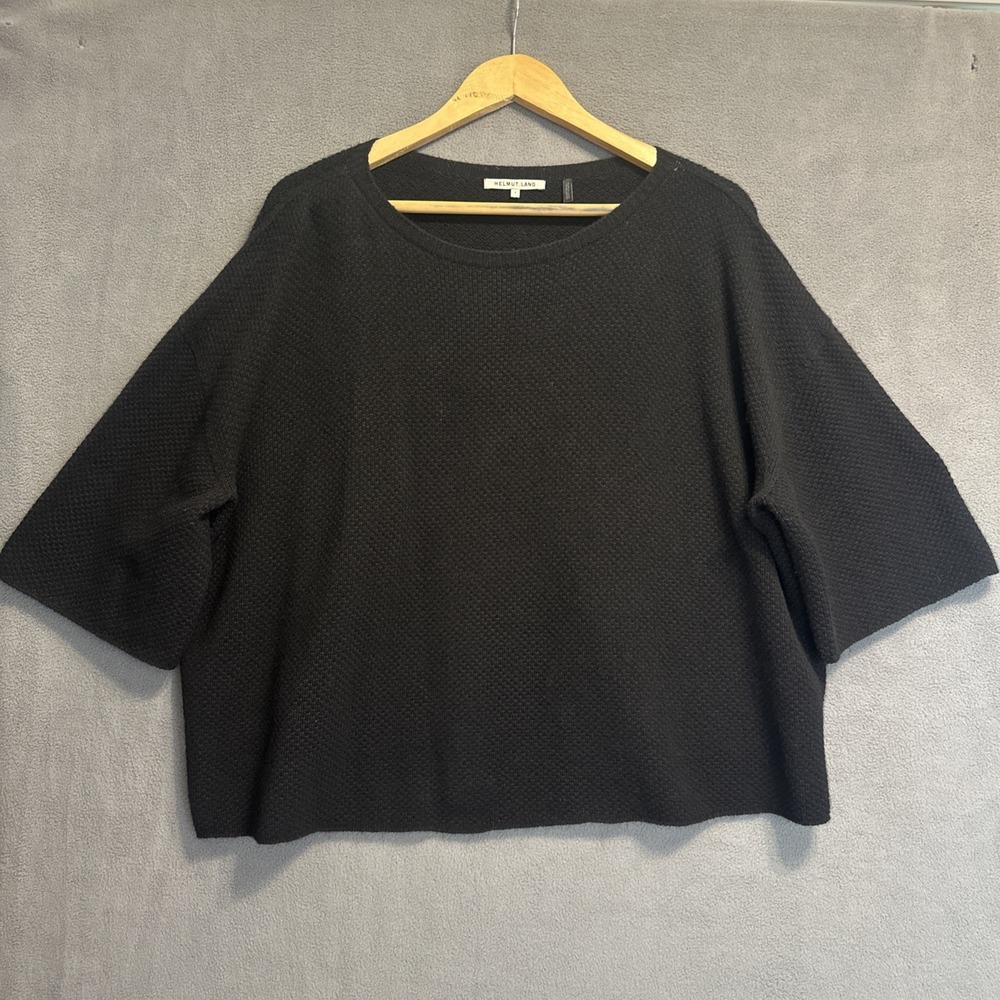 Helmut Lang Cashmere Sweater Waffle Knit Womens Large Black Oversized Cropped